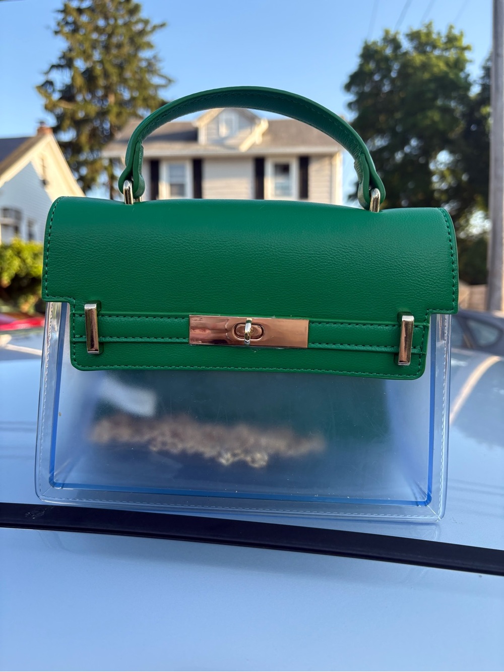 Green Top-Handle Clear Panel Satchel